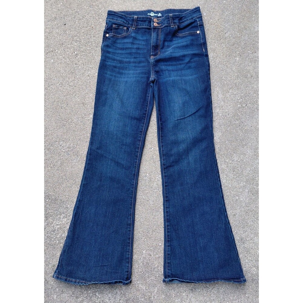 Jordache Flare Jeans Womens 18 Blue Denim Whisker Mid Rise Classic 5 Pocket